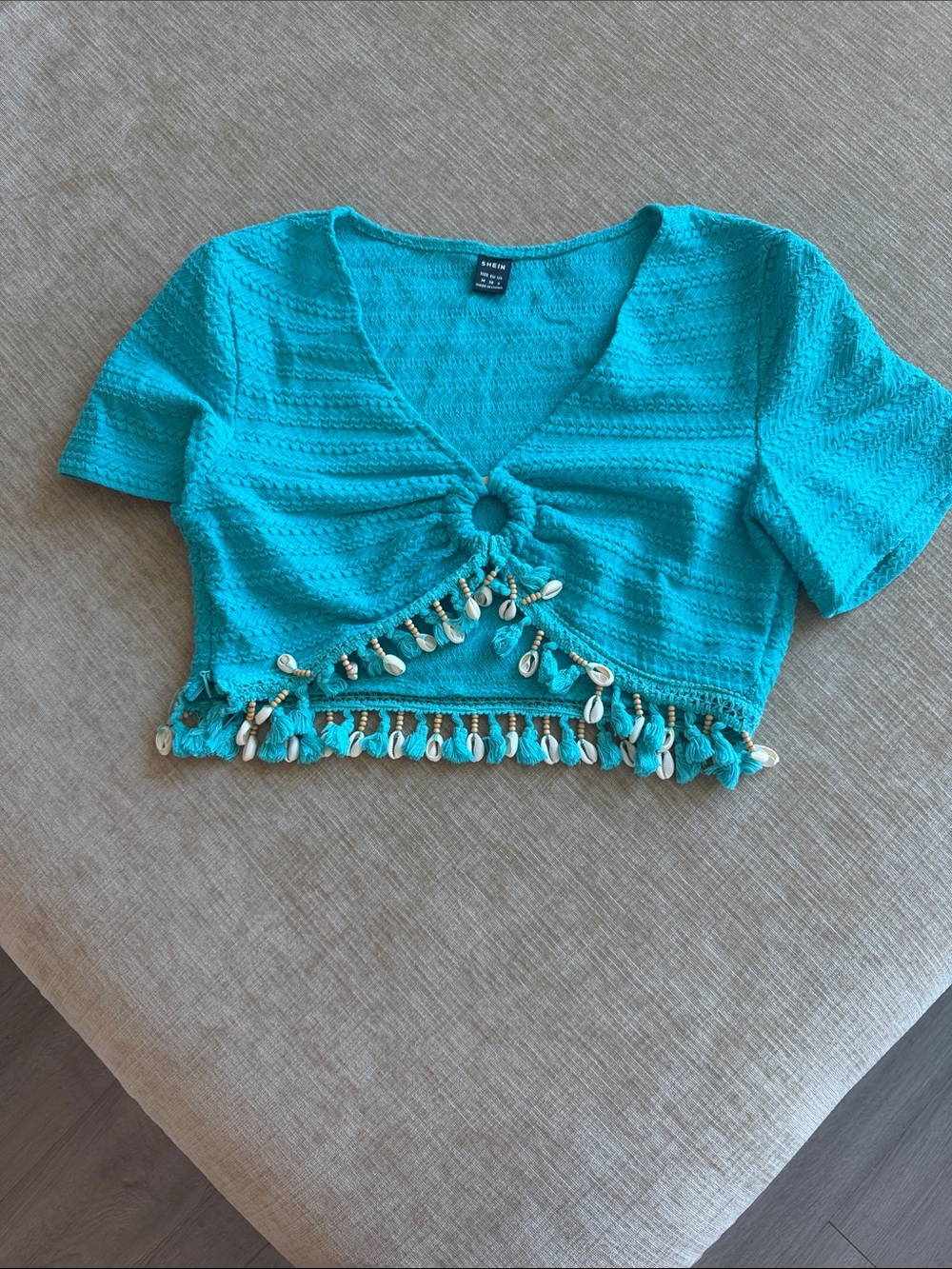 Turquoise Crop Top with Shell Fringe - Unknown Brand